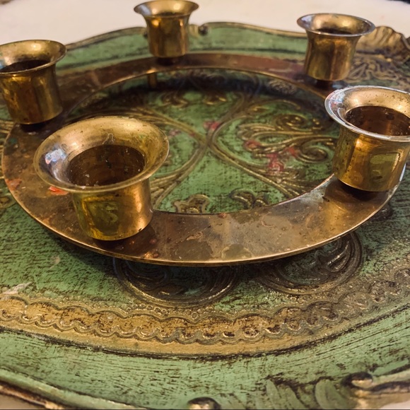 5point brass candle holder authentic antique witch - Picture 3 of 6